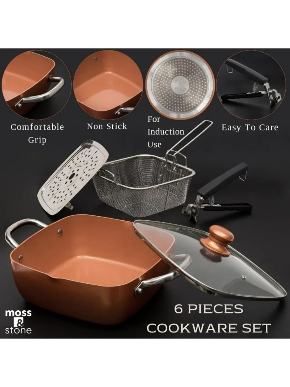 6-Piece Deep Fry Pan Set with Fry Basket & 9.5
